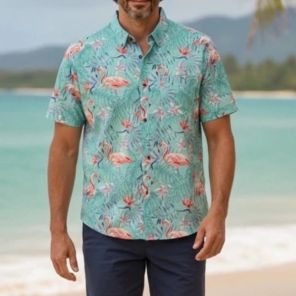 Havana Jim Camp Shirt Men’s Size XL Aqua Aloha Luau Tropical Floral Hawaiian
